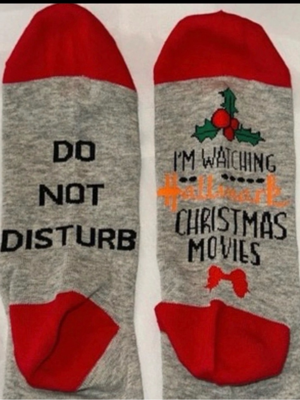 Hallmark Grey & Red Holiday Socks with Holly and Text